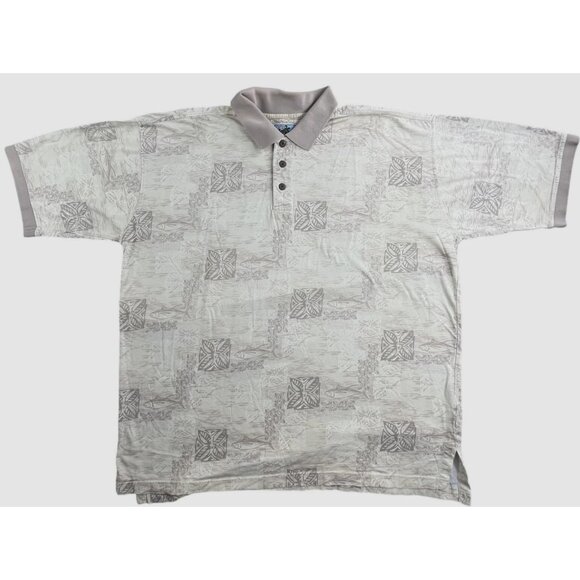 AFTCO Other - AFTCO Bluewater Polo Shirt Mens Large Beige Fish Print Short Sleeve 100% Cotton
